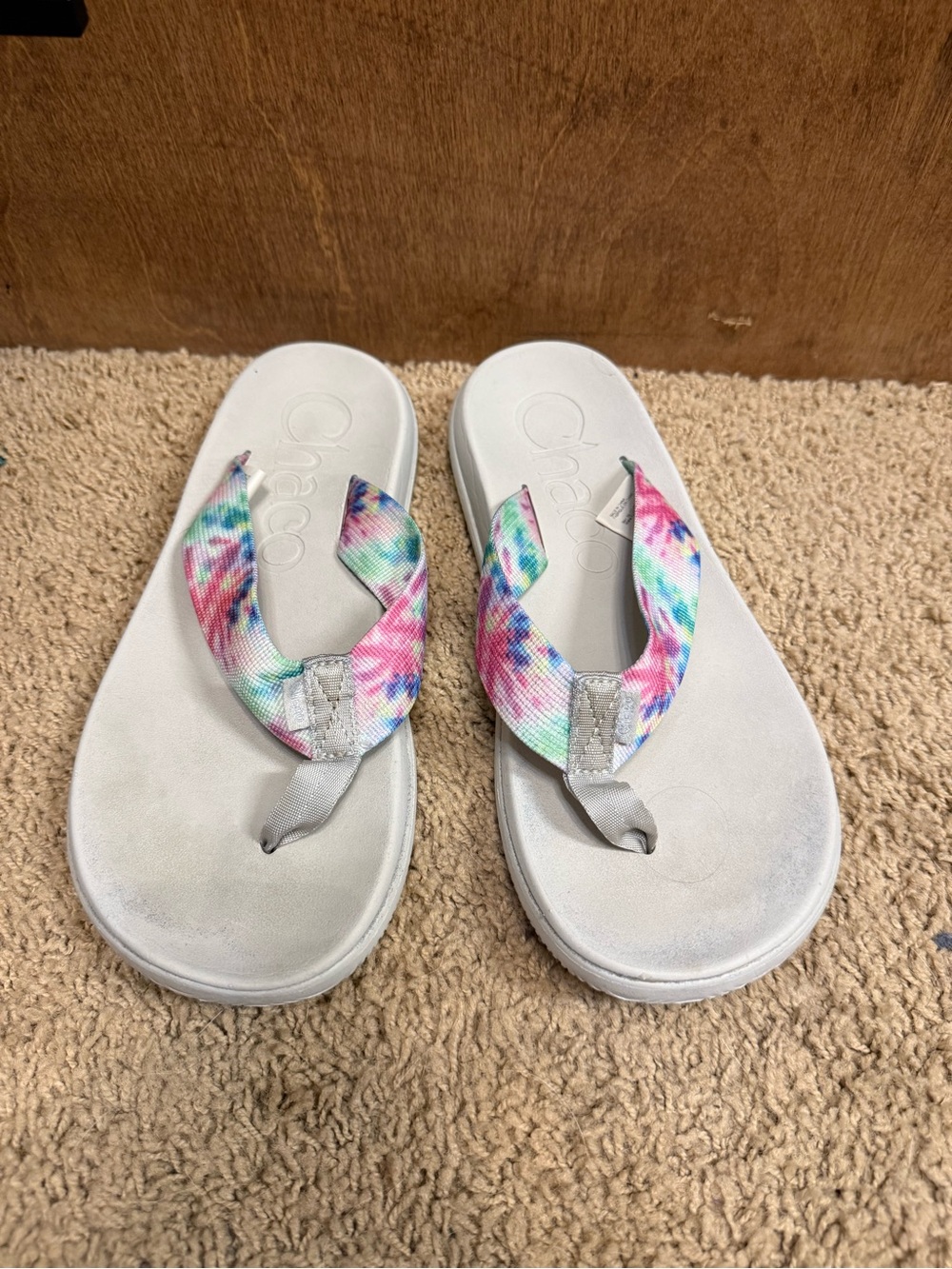 Chaco White Footbed Tie-Dye Strap Flip Sandals